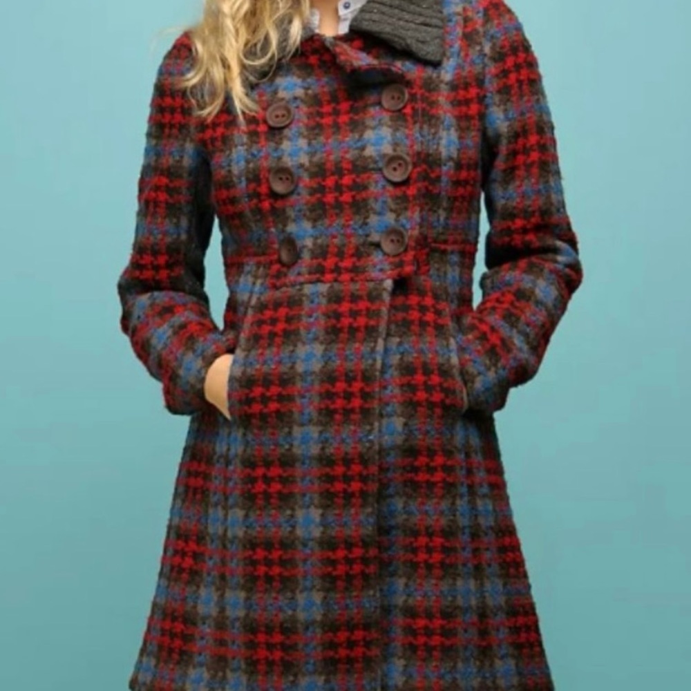 Free People Plaid "Clyde Textured" Pea Coat